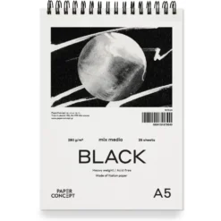 Blok uniwersalny Mix Media Black na spirali - PaperConcept - smooth A5 280 g 25 ark.