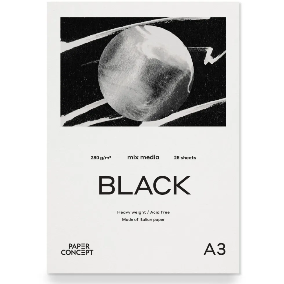 Blok uniwersalny Mix Media Black - PaperConcept - smooth A3 280 g 25 ark.