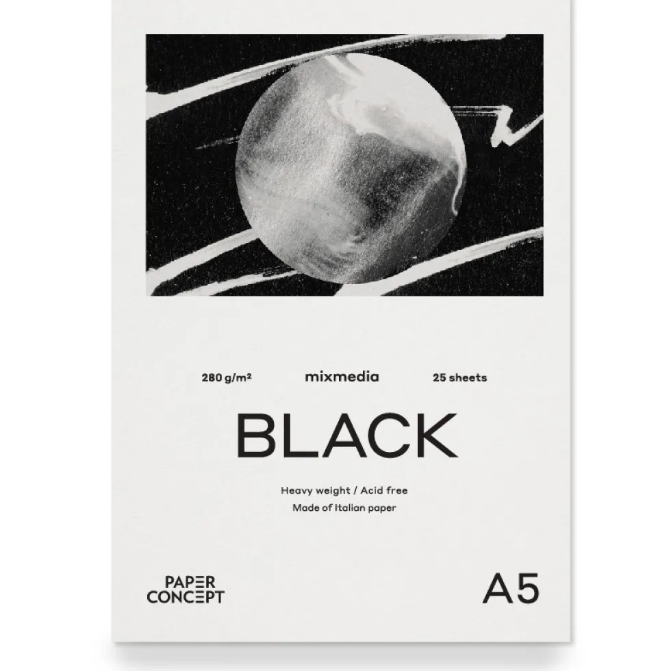 Blok uniwersalny Mix Media Black - PaperConcept - smooth A5 280 g 25 ark.