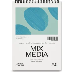 Blok uniwersalny Mix Media na spirali - PaperConcept - medium grain A5 250 g 25 ark.