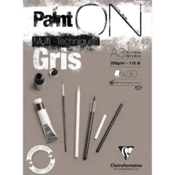 Blok uniwersalny Paint'On Mixed Media - Clairefontaine - szary, A3, 250g, 30 ark.