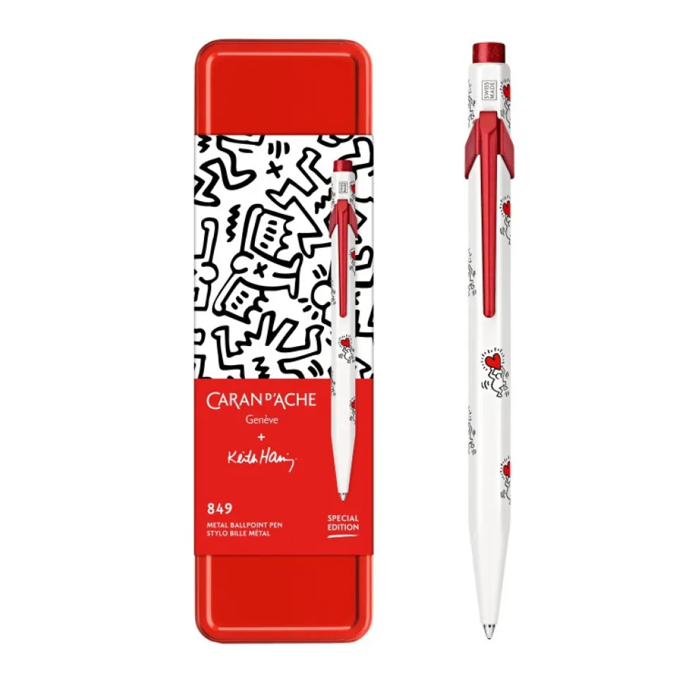 Długopis 849 Keith Haring z etui - Caran d'Ache - White & Red