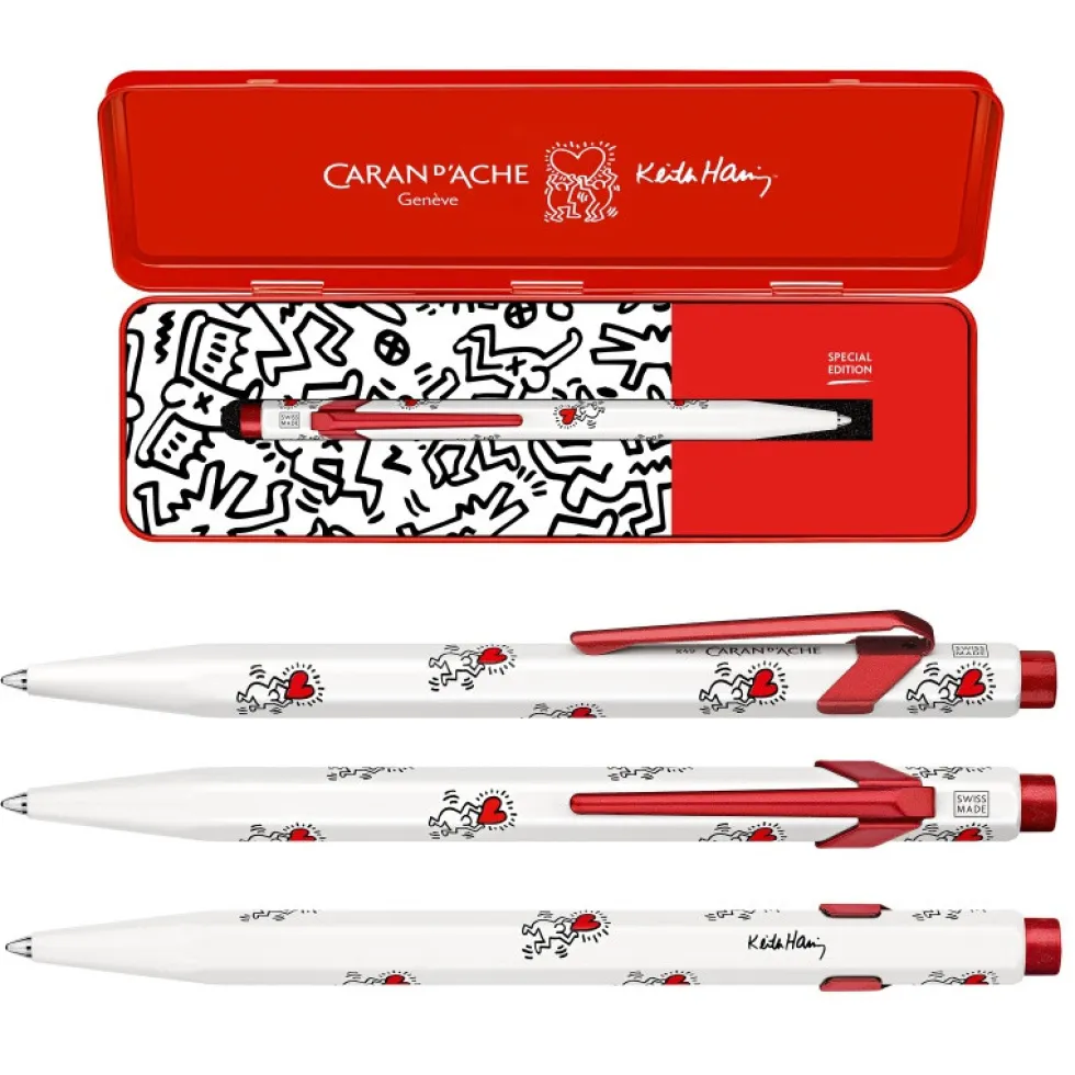 Długopis 849 Keith Haring z etui - Caran d'Ache - White & Red