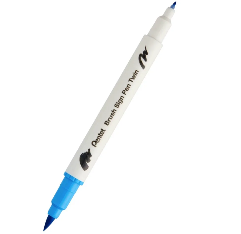 Dwustronny pisak pędzelkowy Brush Sign Pen Twin - Pentel - błękitny
