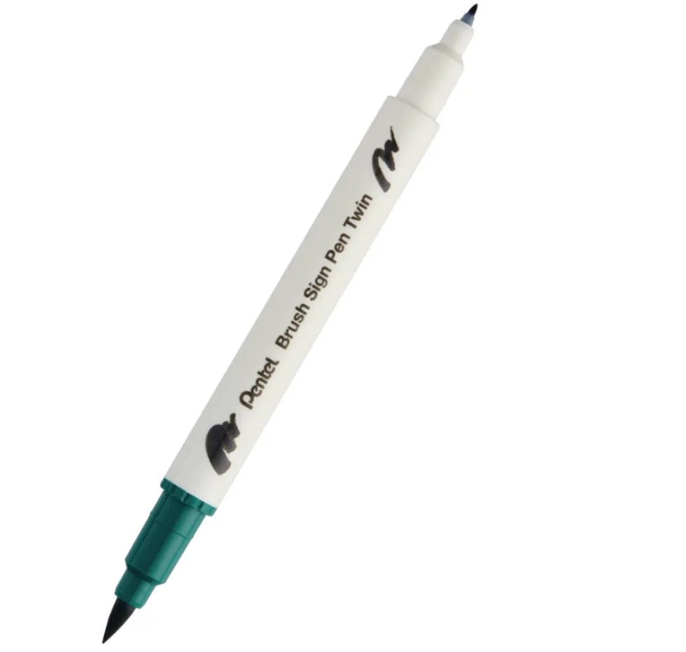 Dwustronny pisak pędzelkowy Brush Sign Pen Twin - Pentel - ciemnozielony