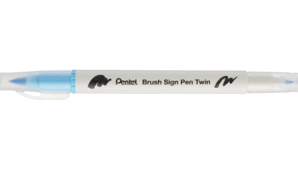 Dwustronny pisak pędzelkowy Brush Sign Pen Twin - Pentel - jasny błękit