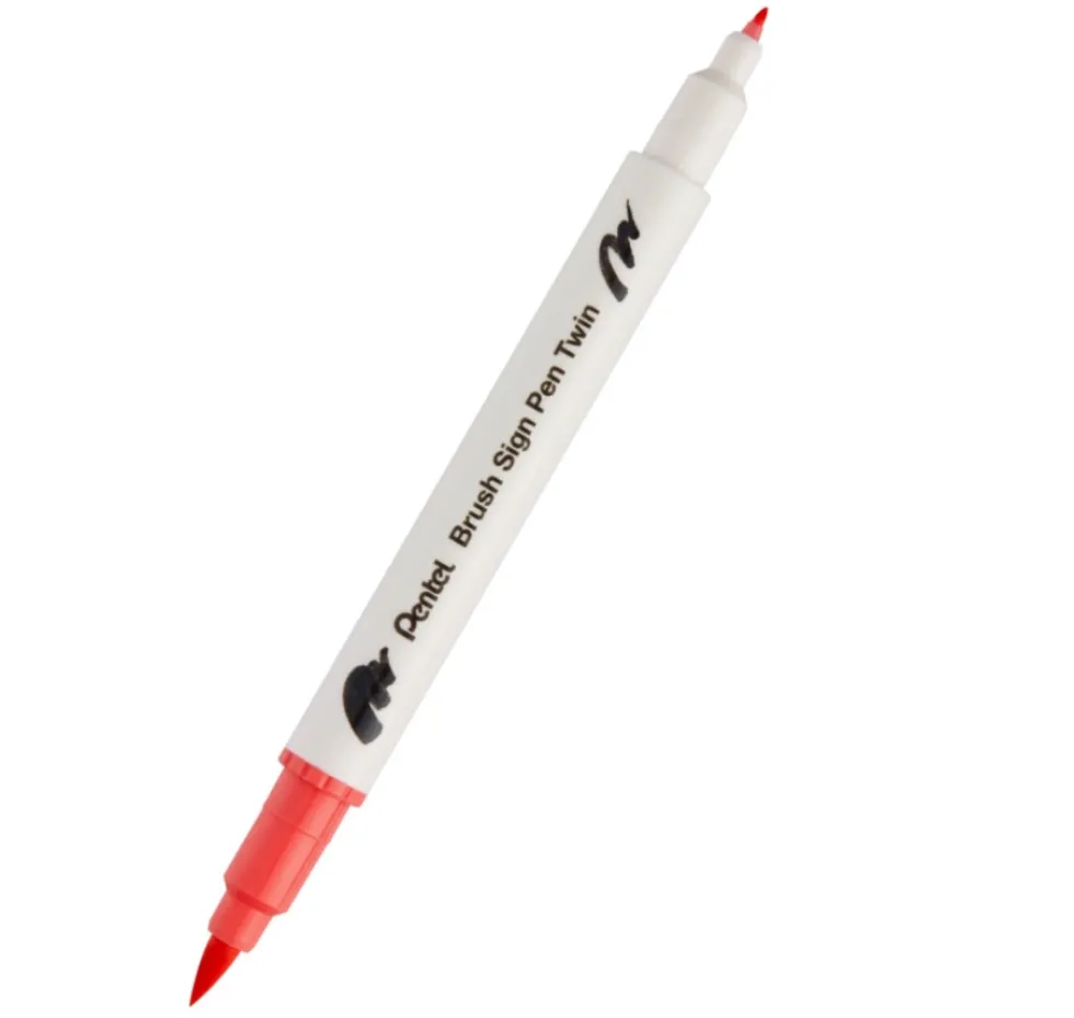 Dwustronny pisak pędzelkowy Brush Sign Pen Twin - Pentel - koralowy róż