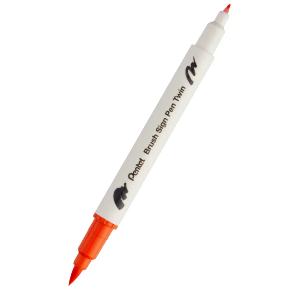 Dwustronny pisak pędzelkowy Brush Sign Pen Twin - Pentel - pomarańczowy
