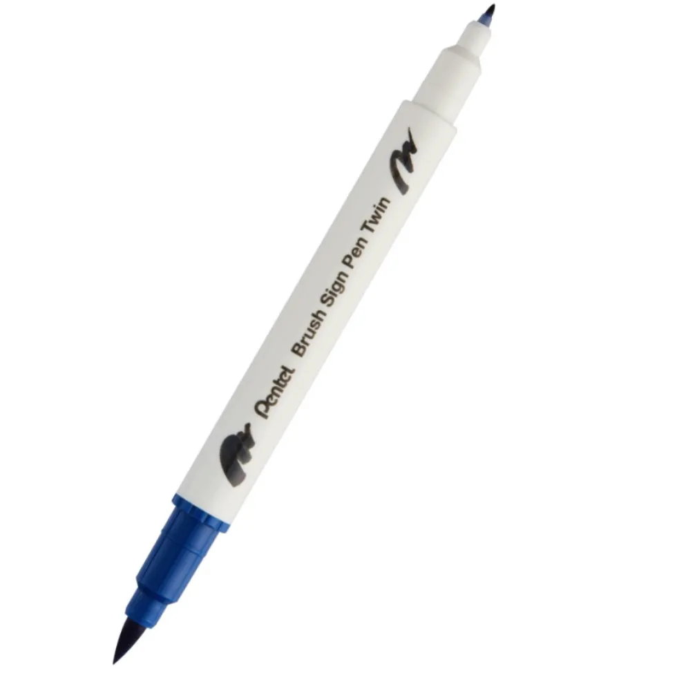Dwustronny pisak pędzelkowy Brush Sign Pen Twin - Pentel - stalowoniebieski