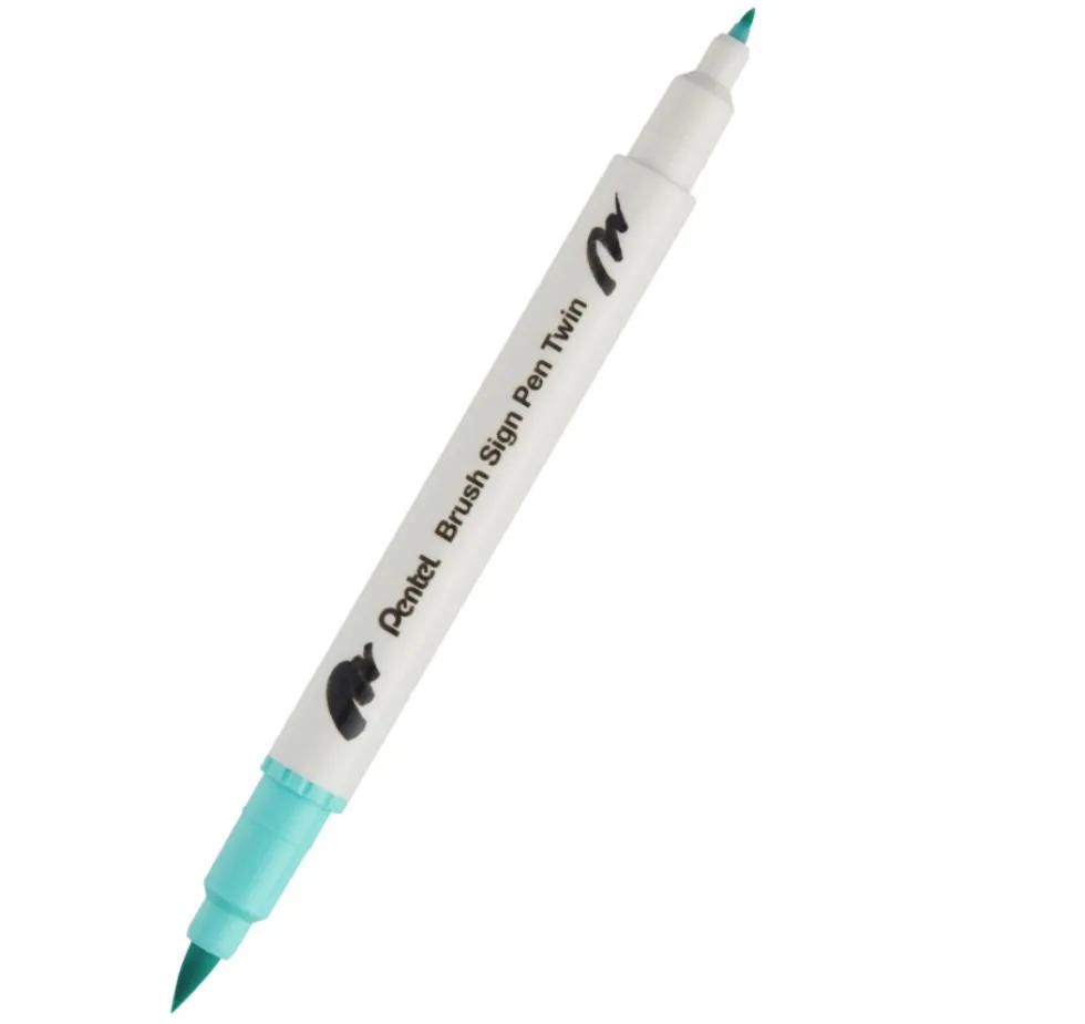 Dwustronny pisak pędzelkowy Brush Sign Pen Twin - Pentel - szmaragdowy