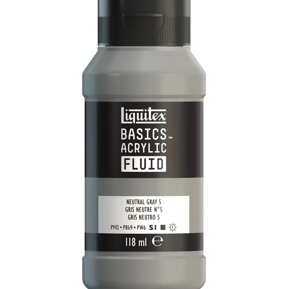 Farba akrylowa Basics Acrylic Fluid - Liquitex - 599, Neutral Gray 5, 118 ml