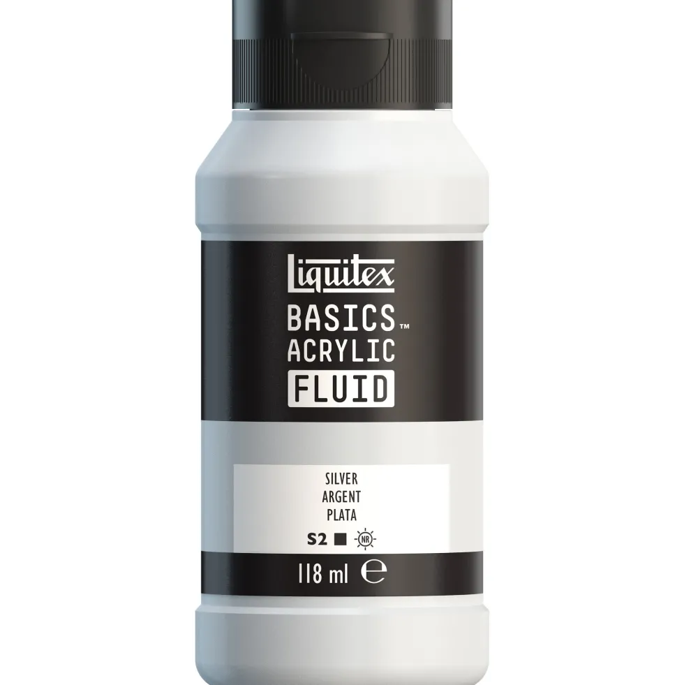 Farba akrylowa Basics Acrylic Fluid - Liquitex - 052, Silver, 118 ml