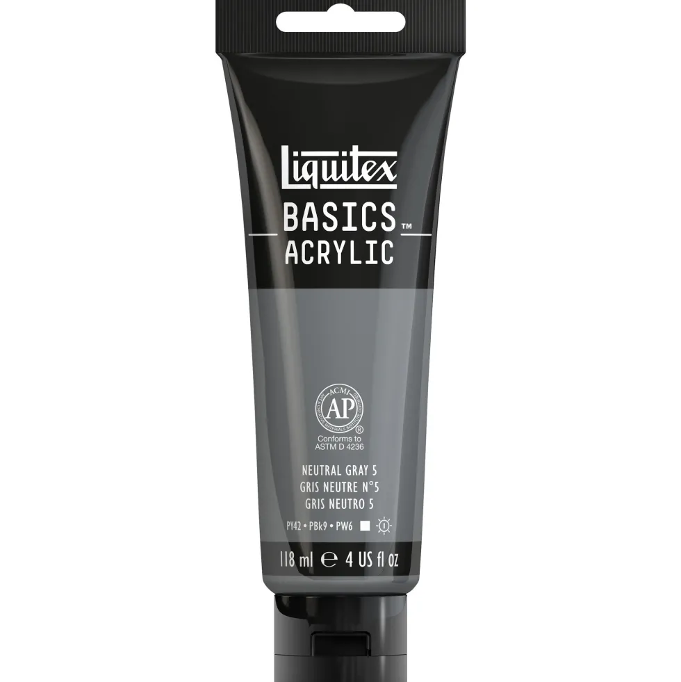 Farba akrylowa Basics Acrylic - Liquitex - 599, Neutral Gray 5, 118 ml