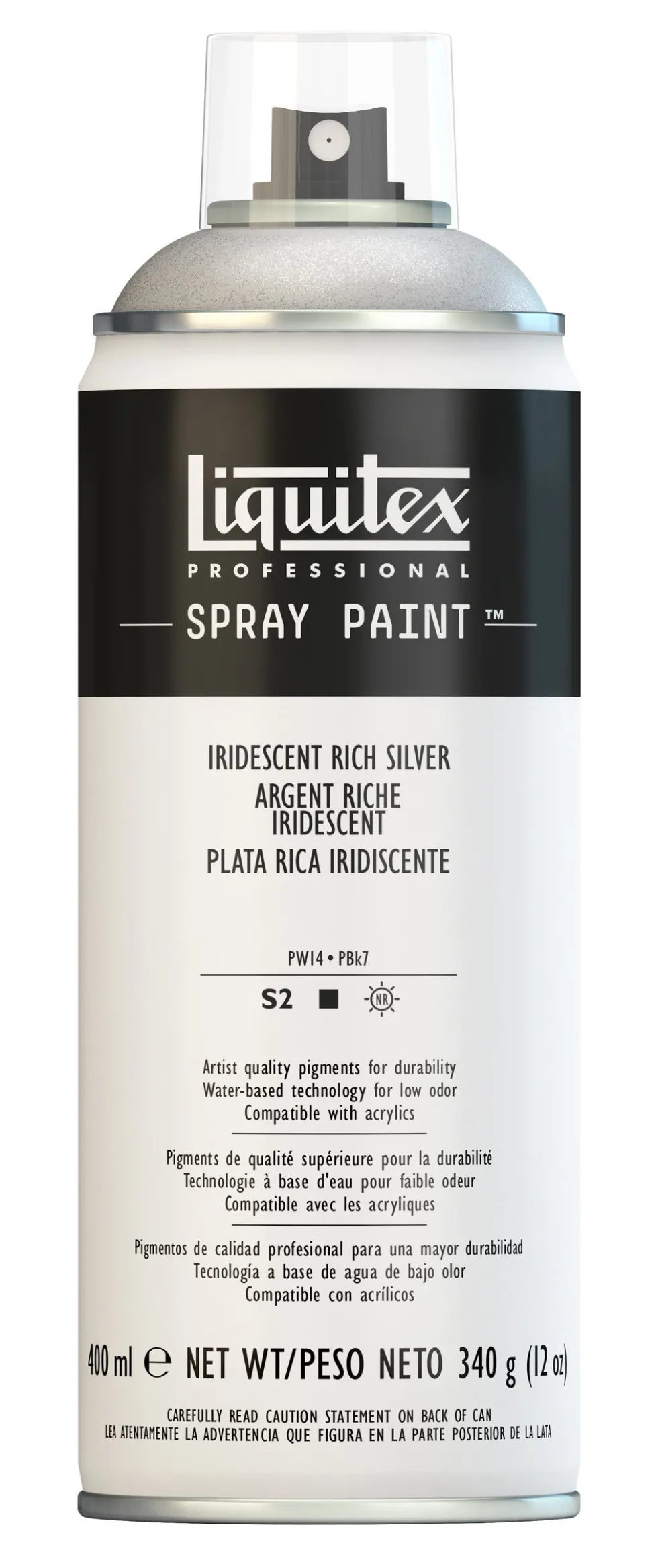 Farba akrylowa w spray'u - Liquitex - Iridescent Rich Silver, 400 ml