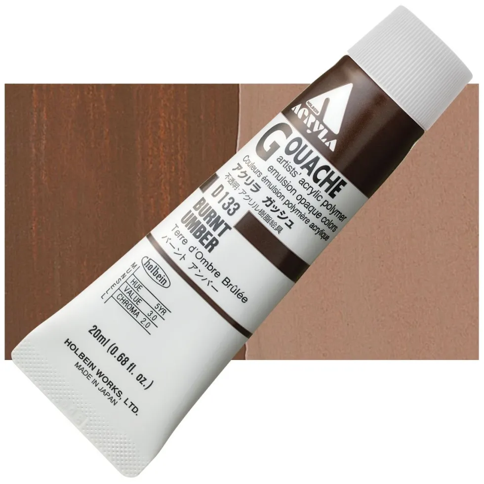 Farba gwasz Acryla Gouache - Holbein - Burnt Umber, 20 ml