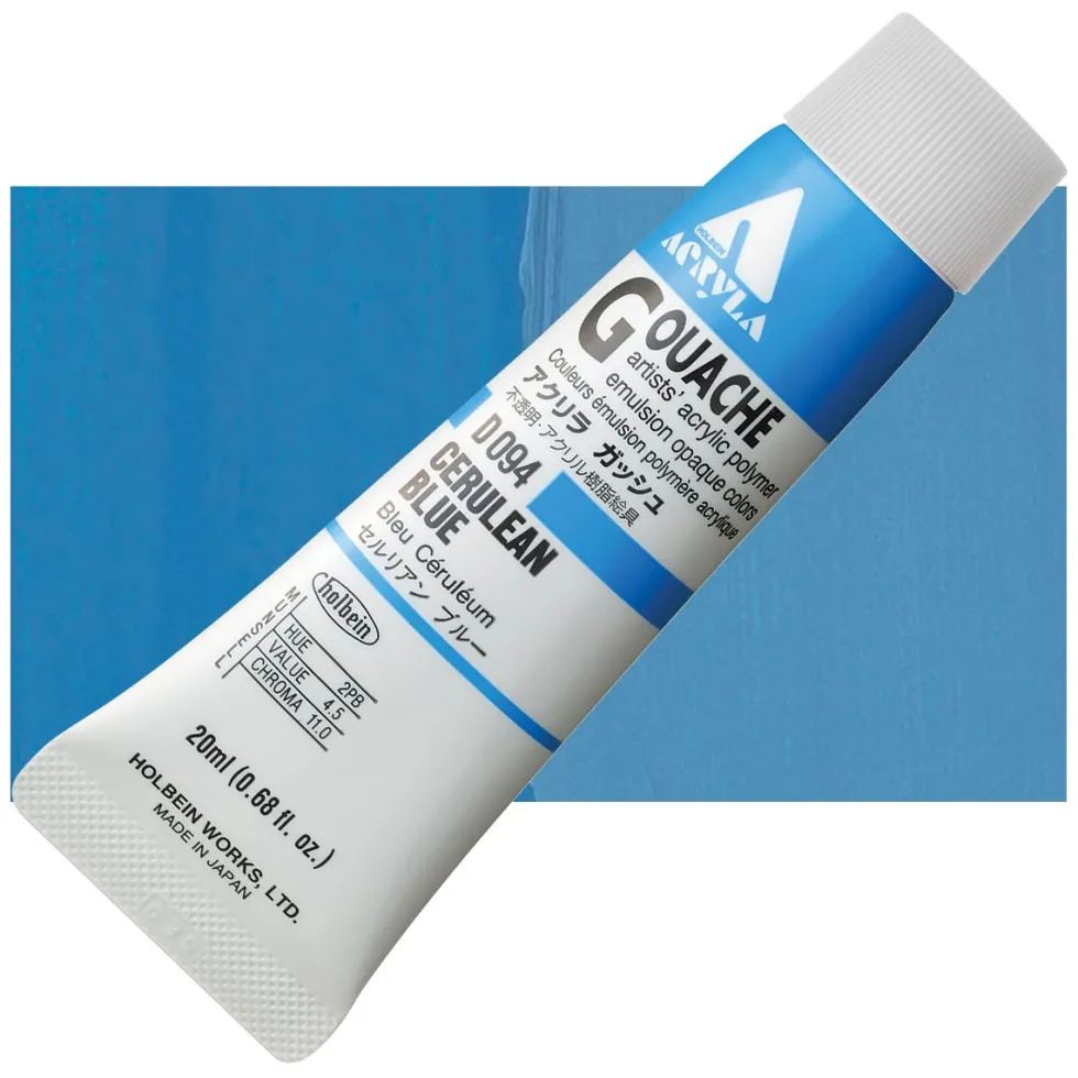 Farba gwasz Acryla Gouache - Holbein - Cerulean Blue, 20 ml