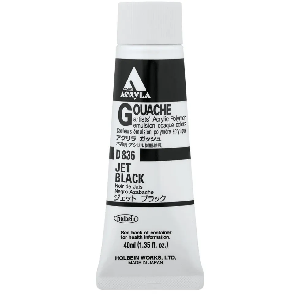 Farba gwasz Acryla Gouache - Holbein - Jet Black, 40 ml