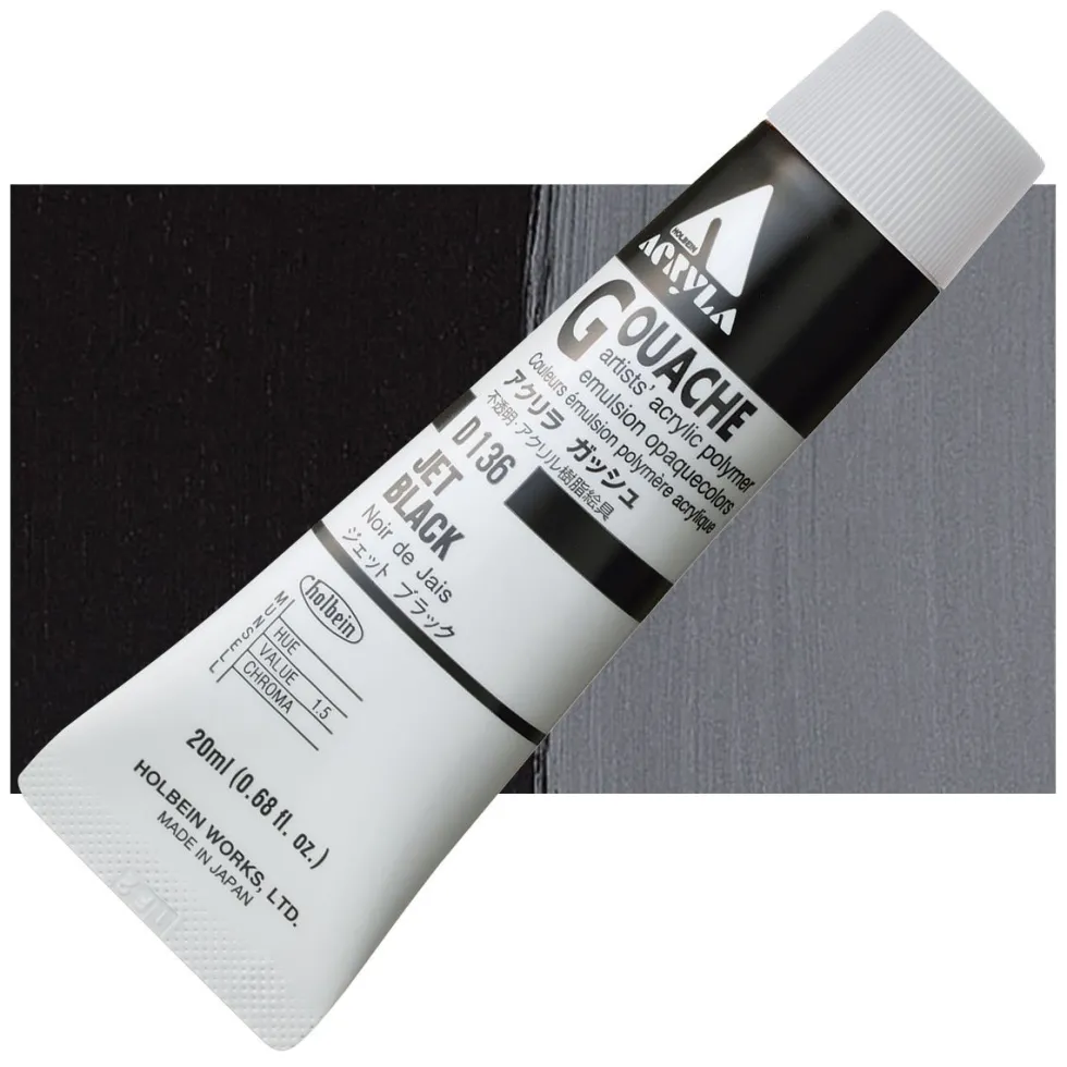 Farba gwasz Acryla Gouache - Holbein - Jet Black, 20 ml
