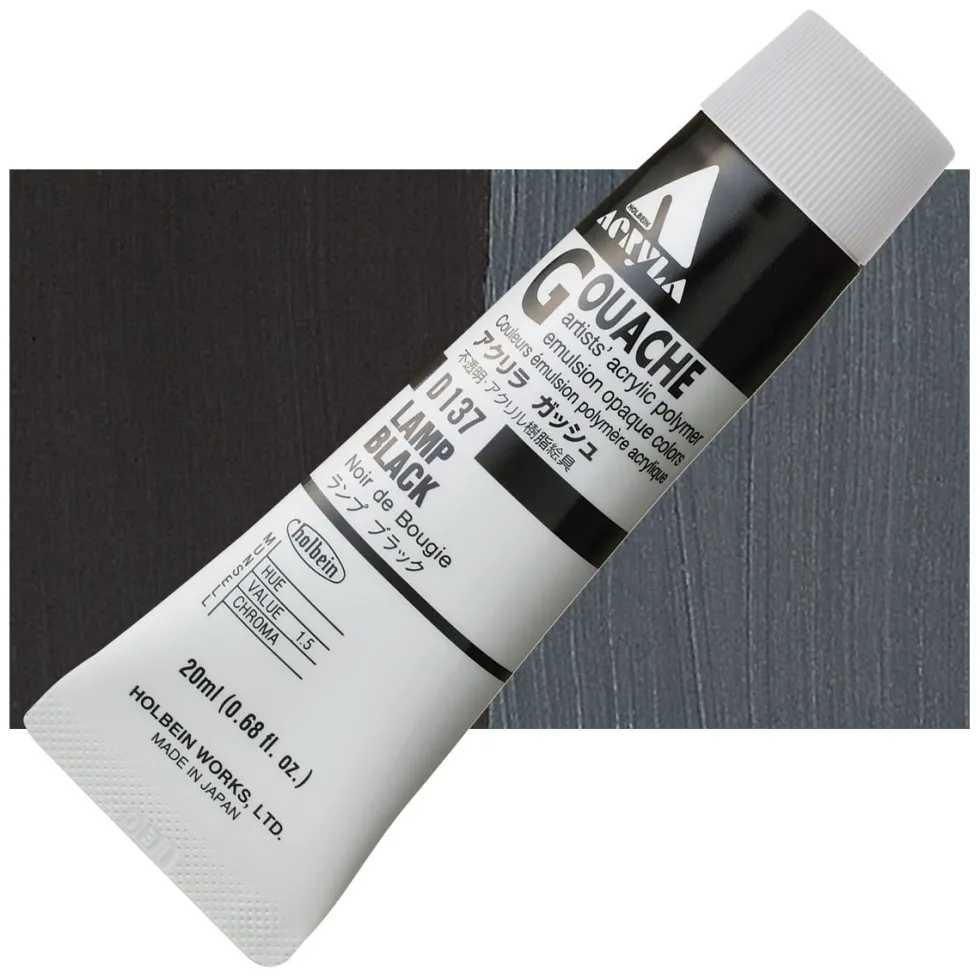 Farba gwasz Acryla Gouache - Holbein - Lamp Black, 20 ml