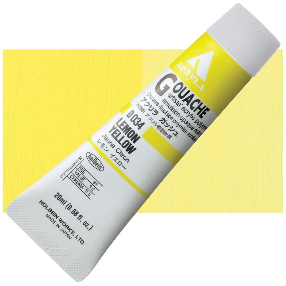 Farba gwasz Acryla Gouache - Holbein - Lemon Yellow, 20 ml