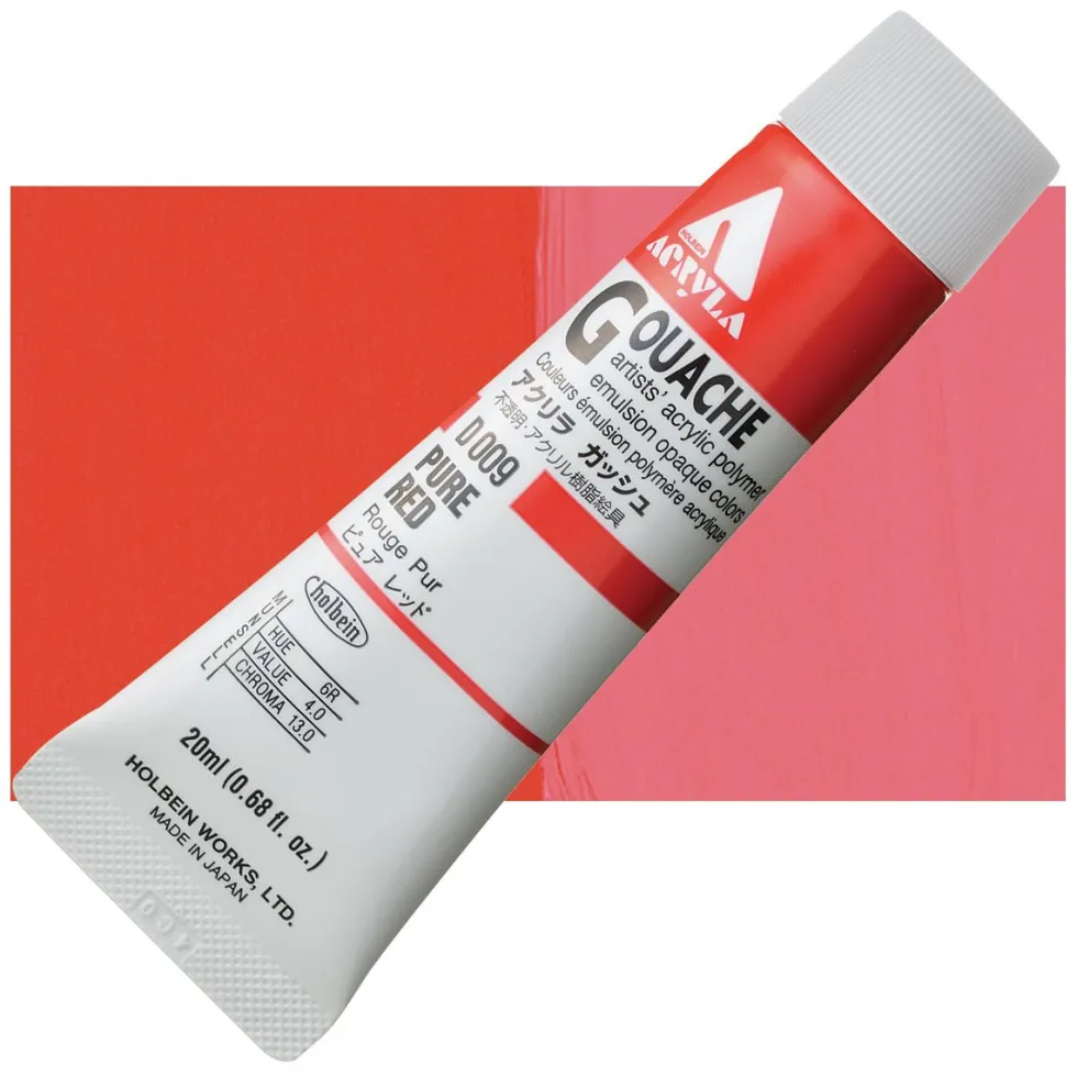 Farba gwasz Acryla Gouache - Holbein - Pure Red, 20 ml