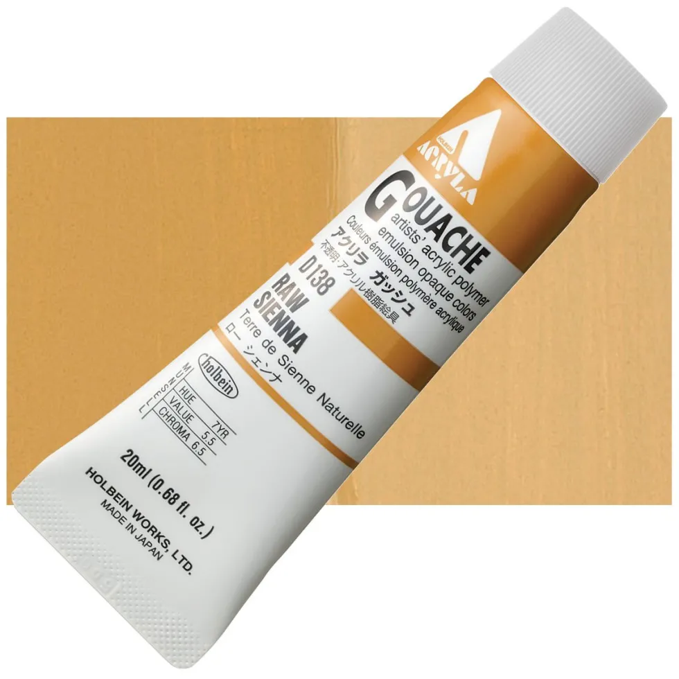 Farba gwasz Acryla Gouache - Holbein - Raw Sienna, 20 ml