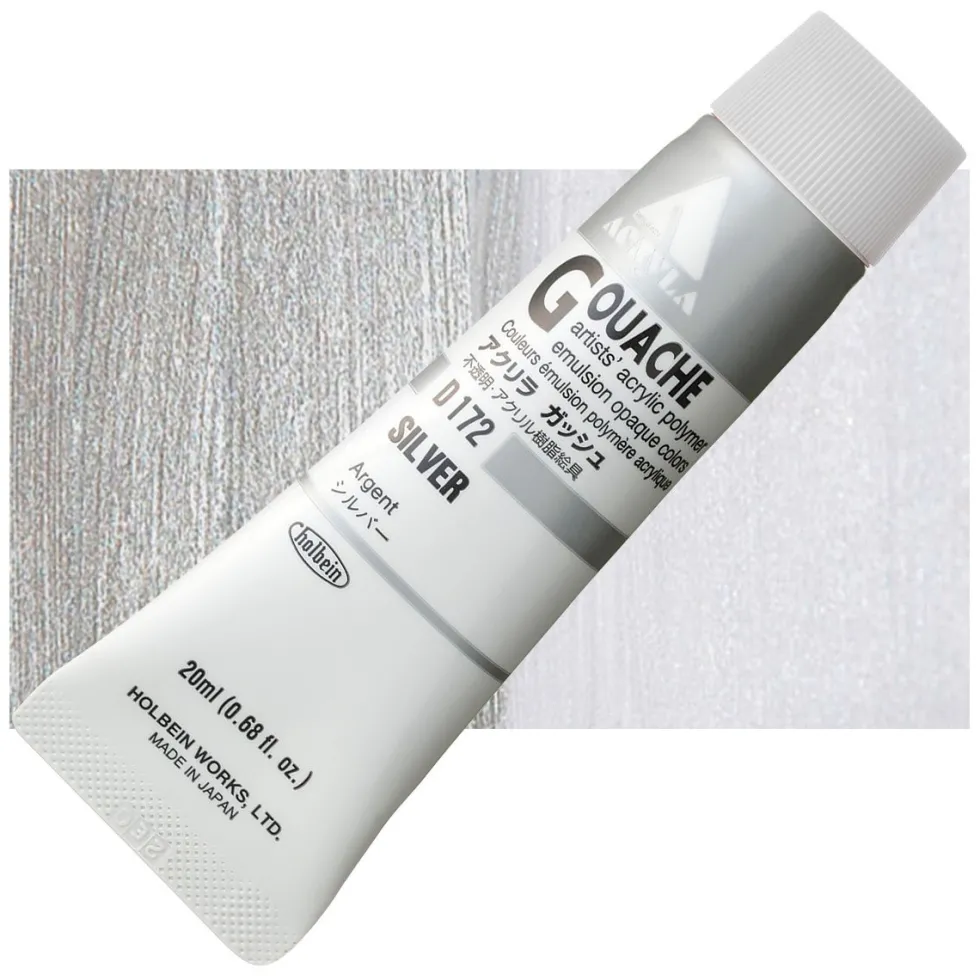 Farba gwasz Acryla Gouache - Holbein - Silver, 20 ml
