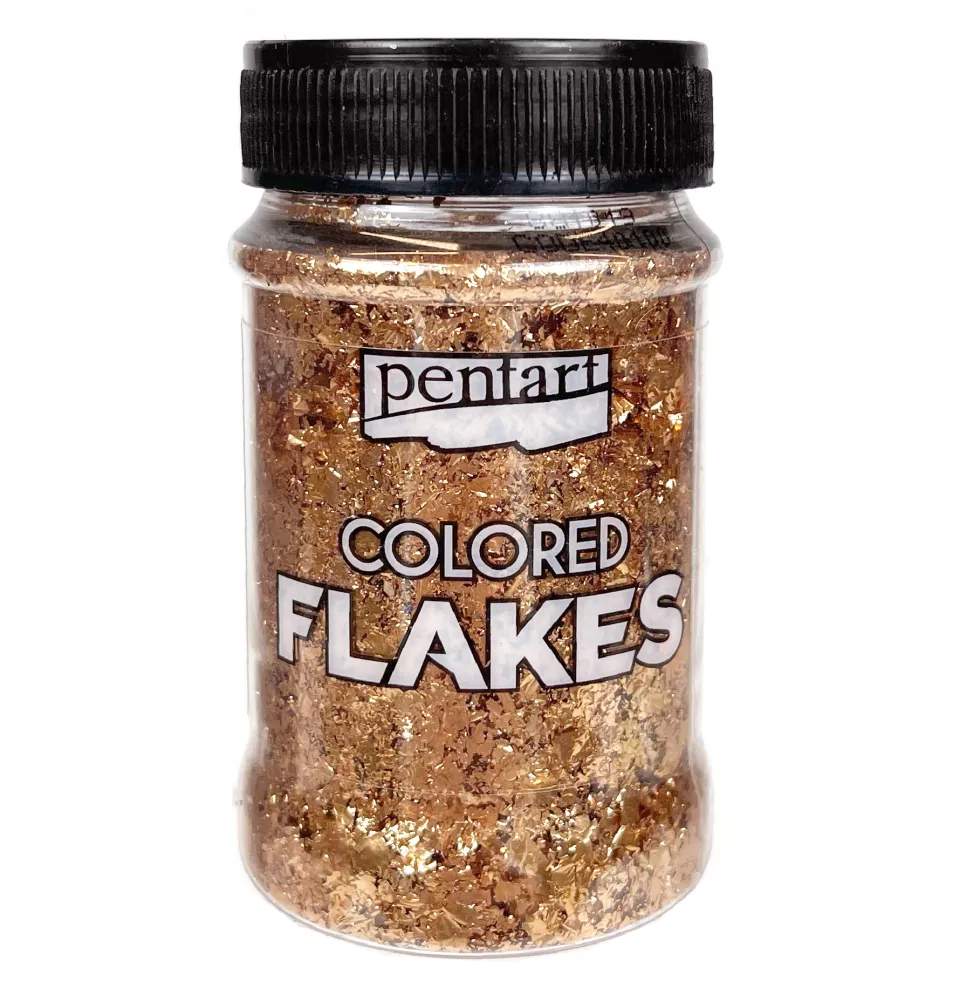 Folia do złoceń w płatkach Colored Flakes - Pentart - różowe złoto, 100 ml
