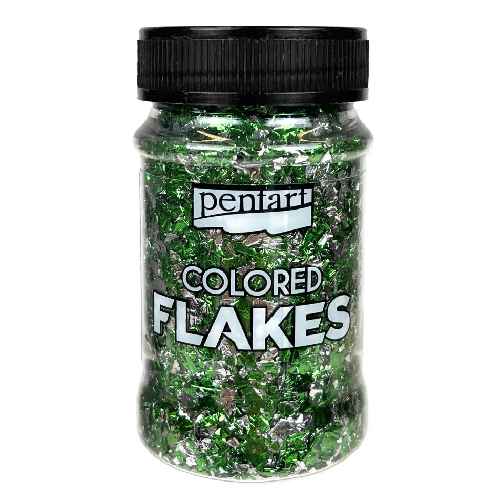 Folia do złoceń w płatkach Colored Flakes - Pentart - zielono-srebrna, 100 ml