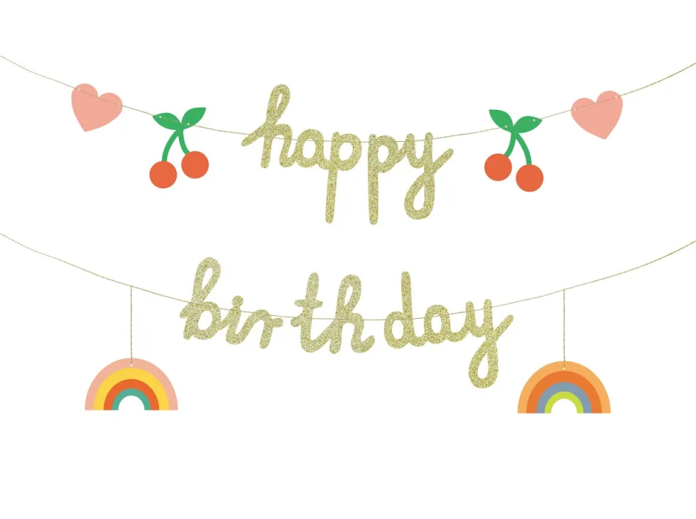 Girlanda Happy Birthday - brokatowa, 18 x 100 cm