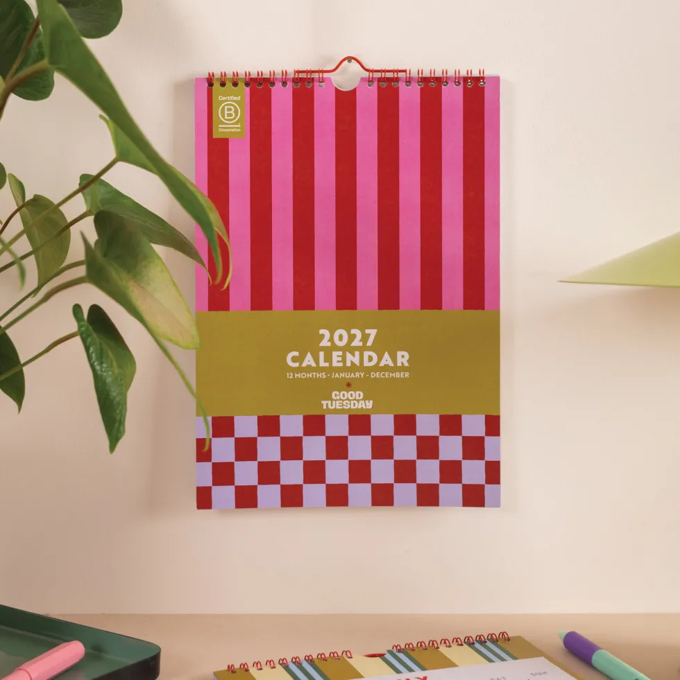 Kalendarz ścienny 2027 - Good Tuesday - Checks & Stripes A4