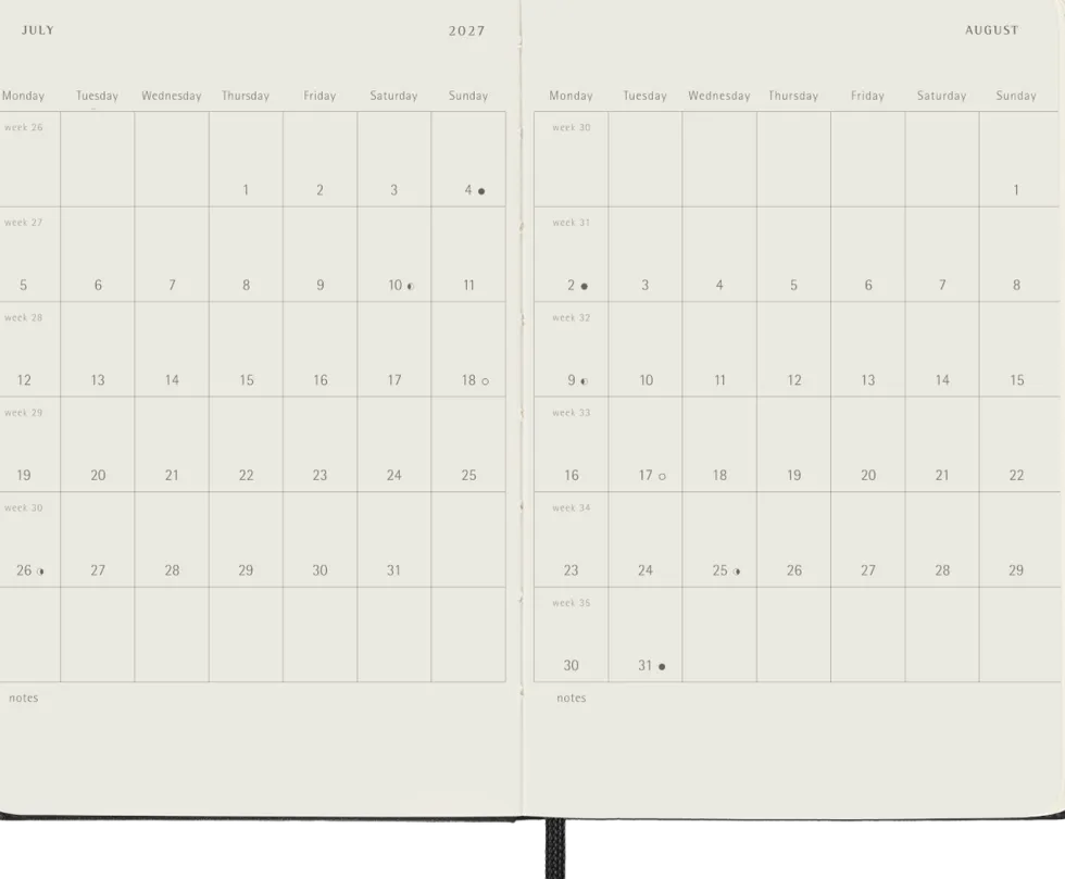 Kalendarz tygodniowy 2026/2027 L - Moleskine - Black