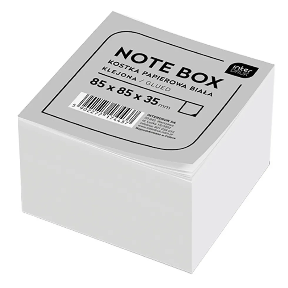 Karteczki klejone Note Box - Interdruk - białe, 8,5 x 8,5 x 3,5 cm