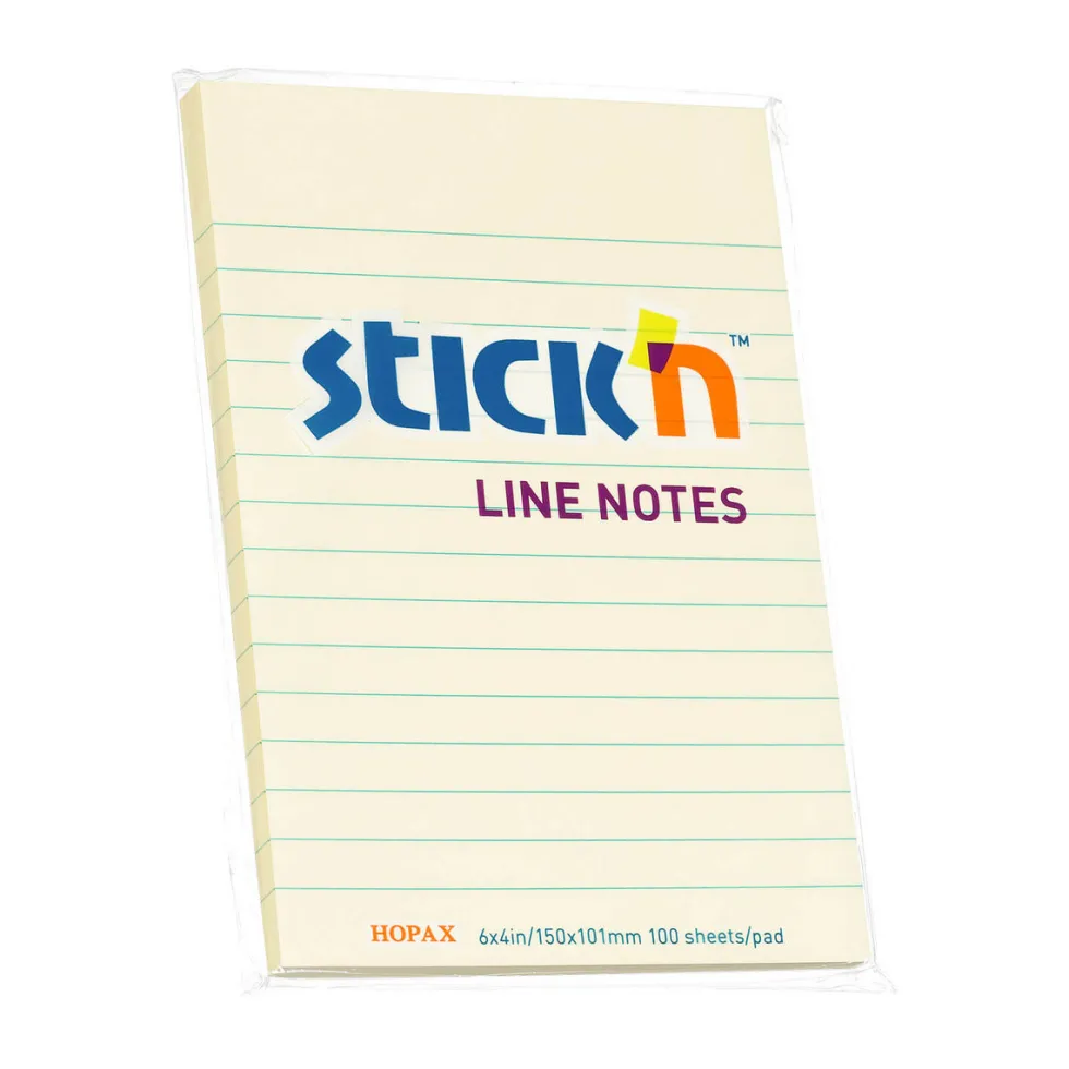 Karteczki samoprzylepne w linie Stick'N - żółte, 15,2 × 10,1 cm, 50 szt.