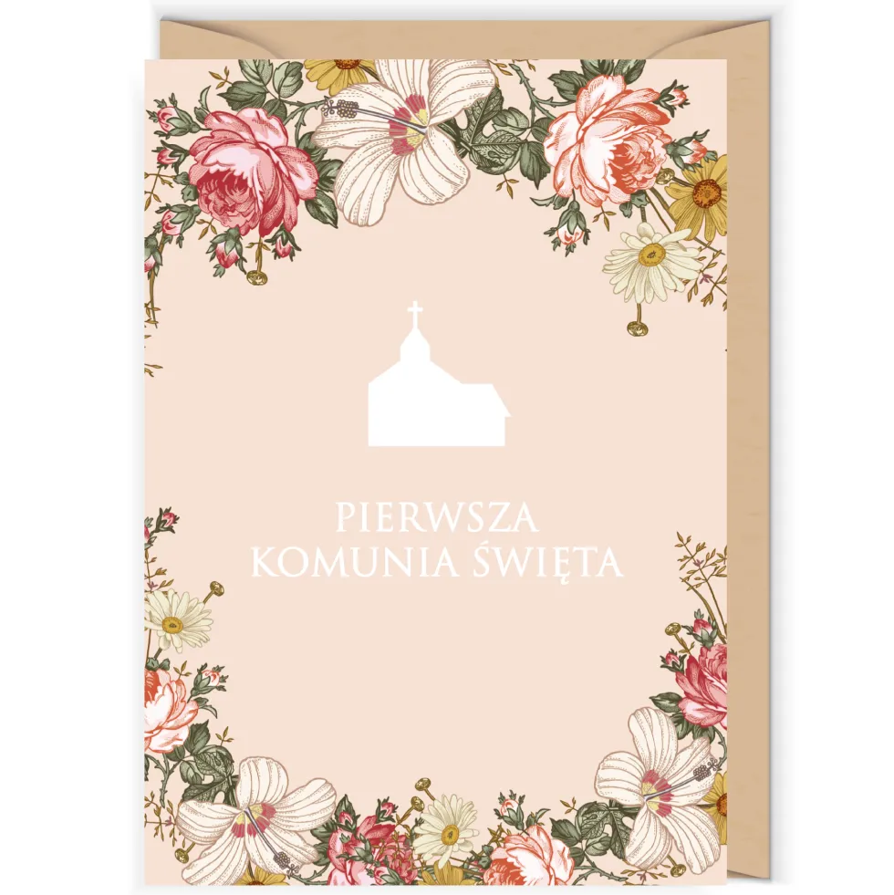 Kartka okolicznościowa - Cudowianki - I Komunia Święta Brzoskwiniowa, 12 x 17 cm