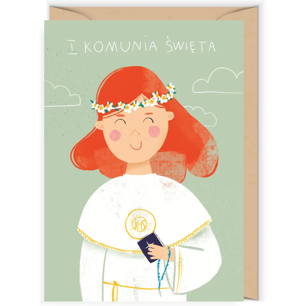 Kartka okolicznościowa - Cudowianki - I Komunia Święta Dziewczynka, 12 x 17 cm