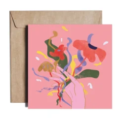 Kartka okolicznościowa - PiesKot - Flower power, 14,5 x 14,5 cm
