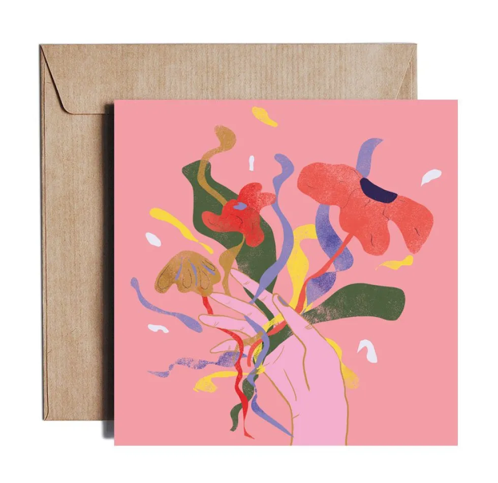 Kartka okolicznościowa - PiesKot - Flower power, 14,5 x 14,5 cm