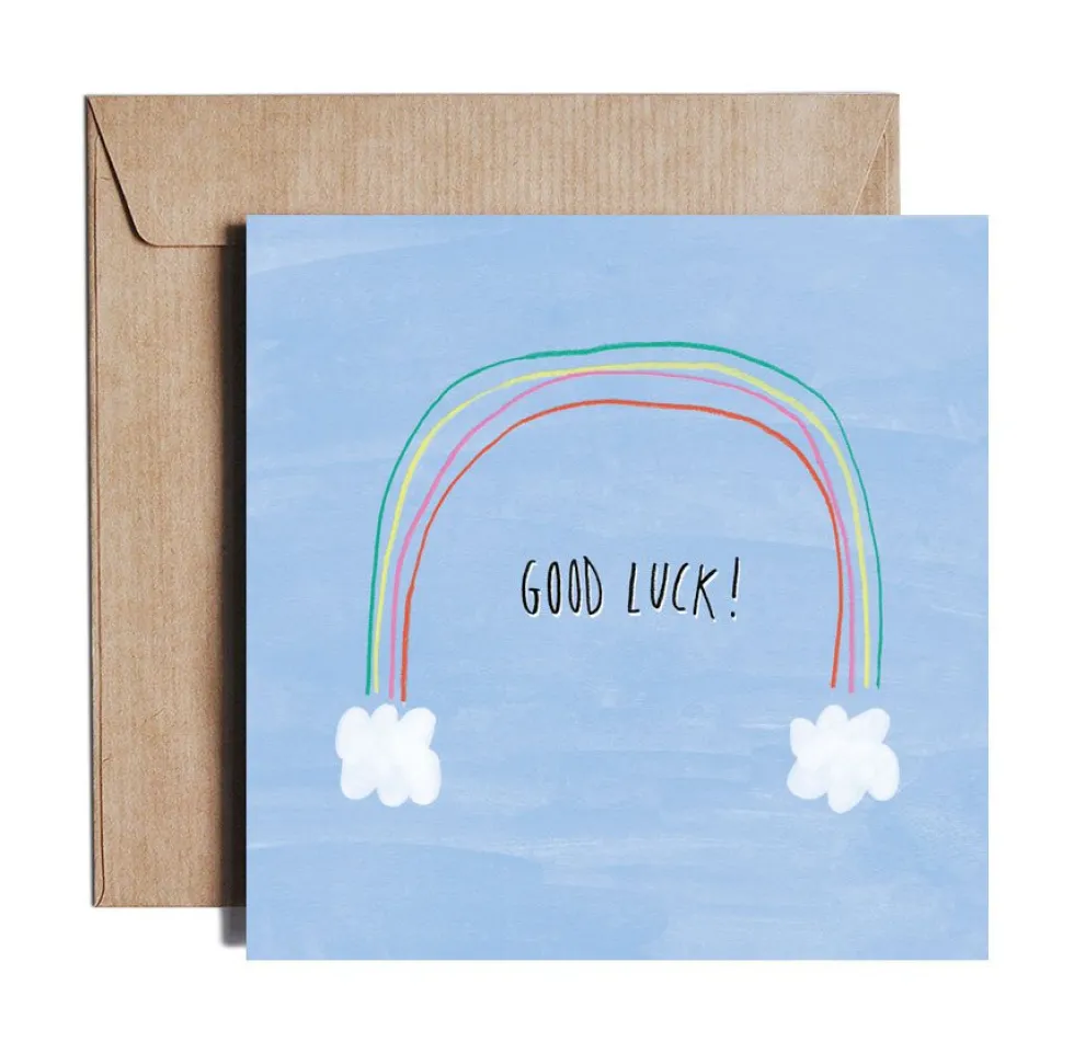 Kartka okolicznościowa - PiesKot - Good luck rainbow, 14,5 x 14,5 cm