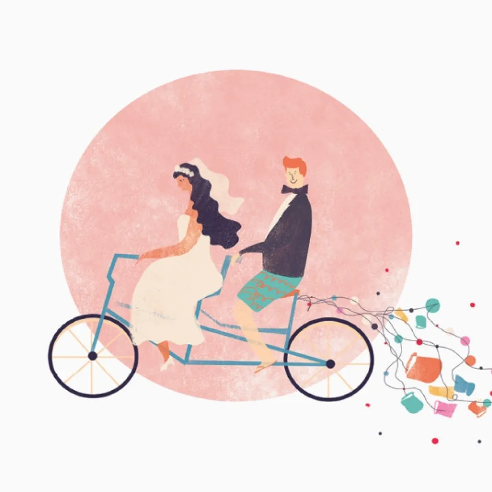 Kartka okolicznościowa - PiesKot - Just married, 14,5 x 14,5 cm