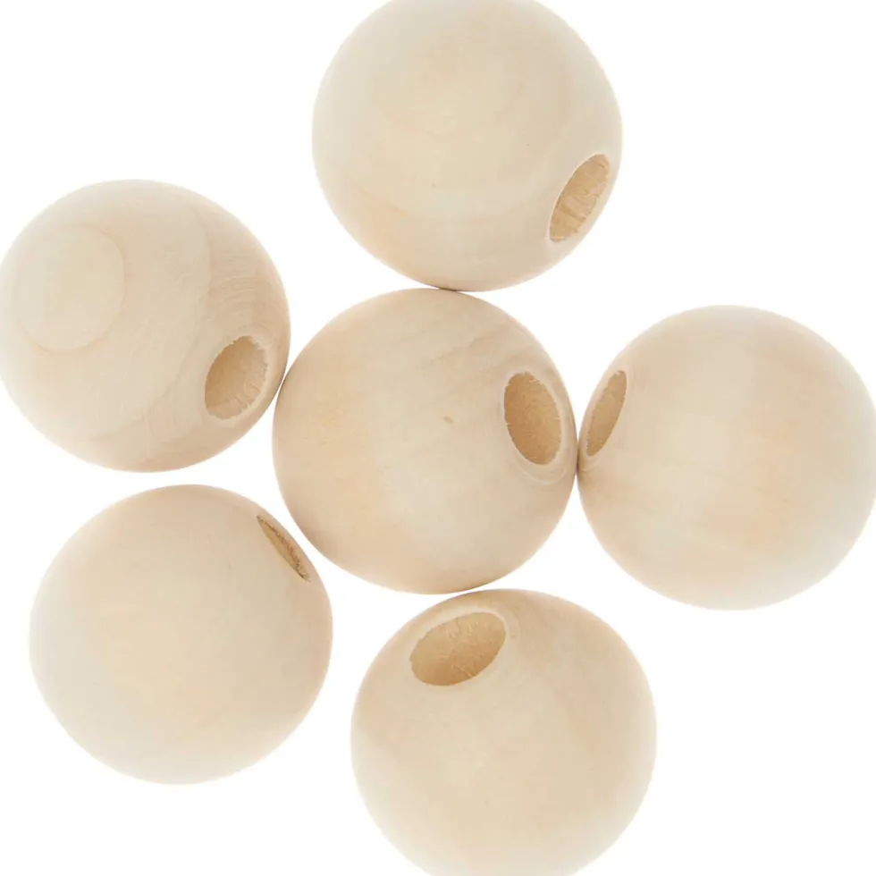 Koraliki drewniane do makramy - Rico Design - Natural, 30 mm, 6 szt.