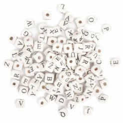 Koraliki drewniane litery - DpCraft - naturalne, 10 mm, 100 szt.
