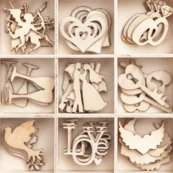 Kształty z drewna - DpCraft - Ślub, 45 szt.