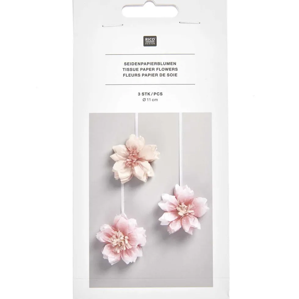 Kwiaty Wiśni z bibuły - Rico Design - różowe, 11 cm, 3 szt.