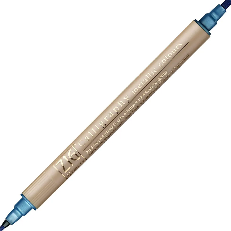Marker do kaligrafii ZIG Calligraphy Metallic - Kuretake - dwustronny, niebieski