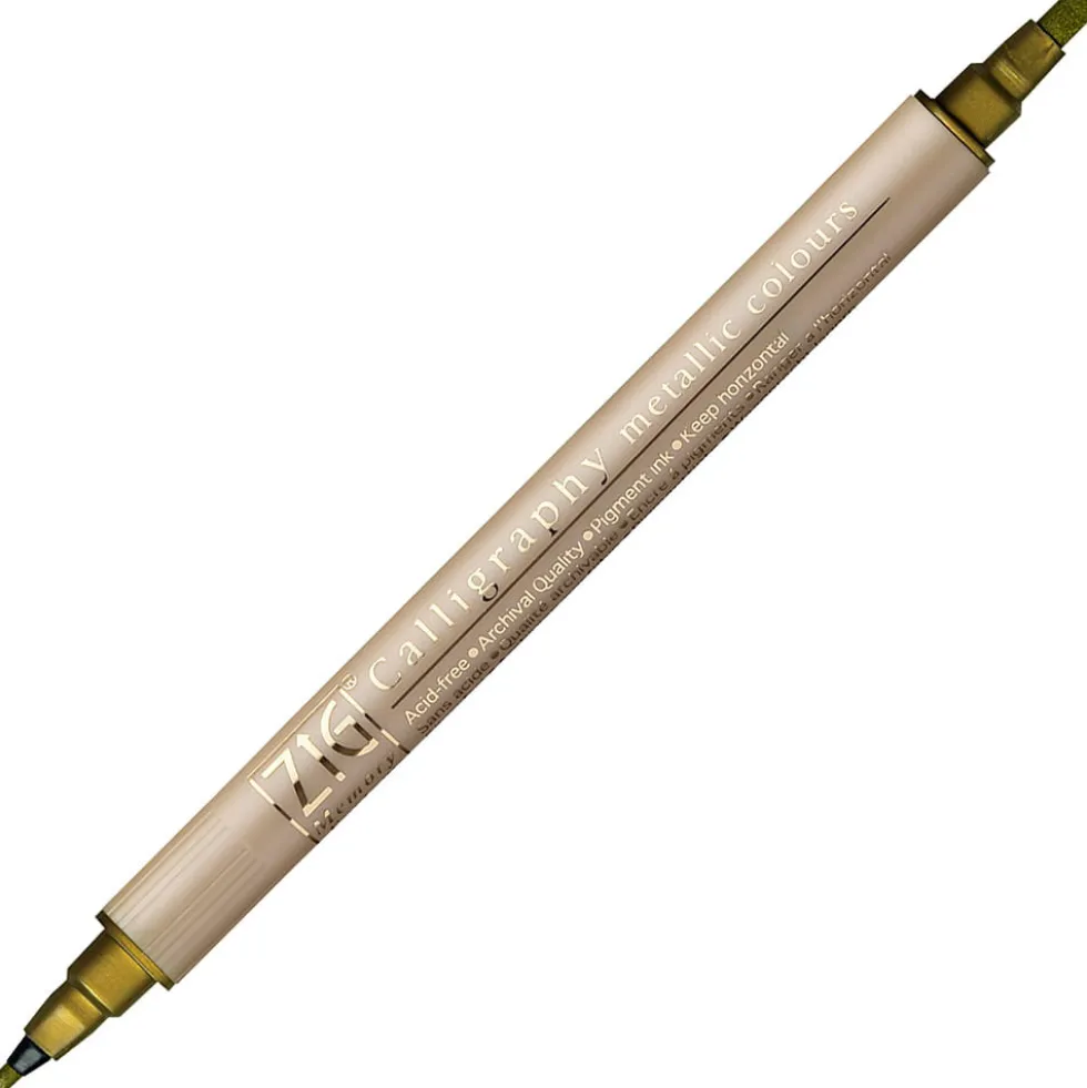 Marker do kaligrafii ZIG Metallic Writer - Kuretake - dwustronny, złoty