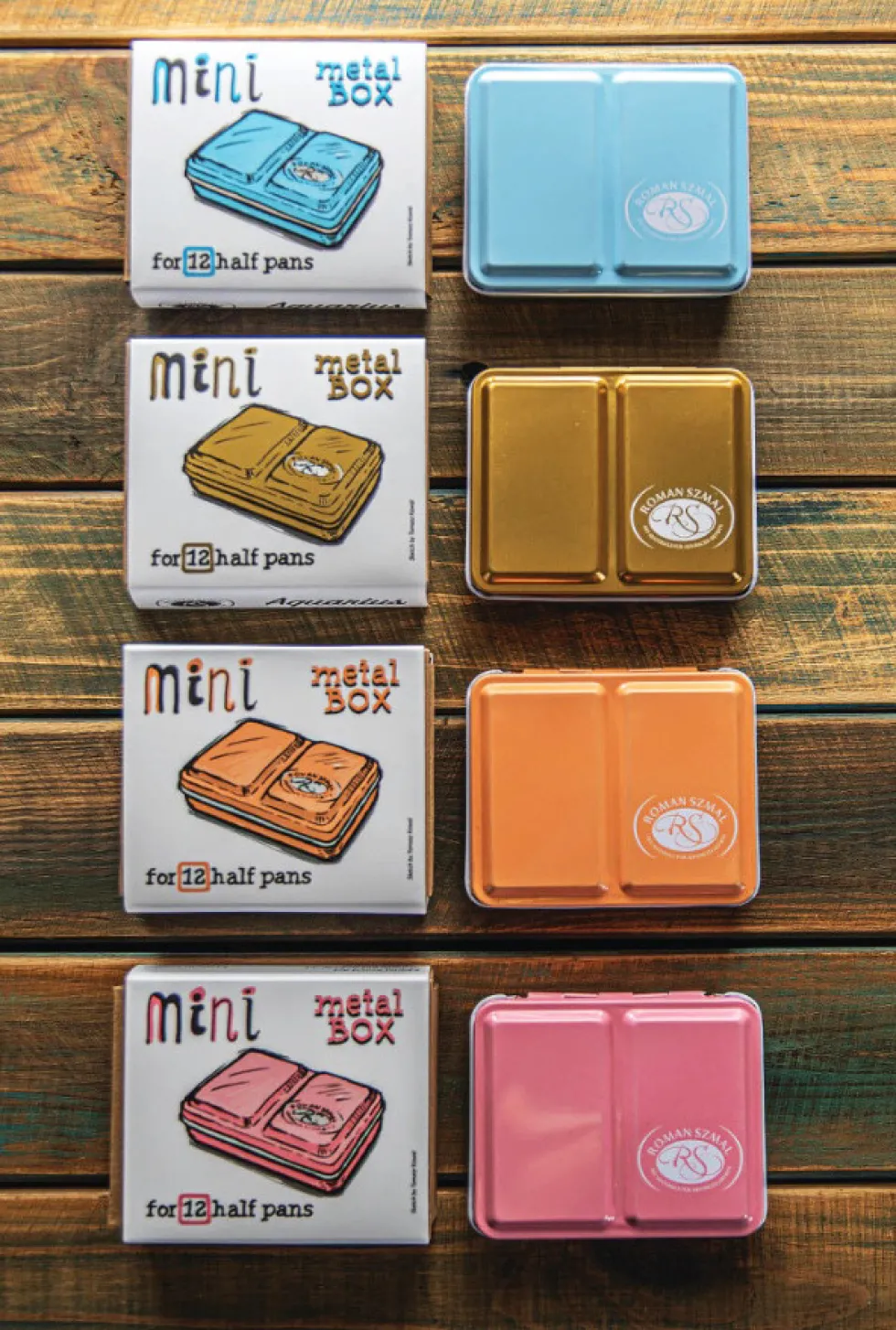 Metalowa kasetka Mini Box na 12 półkostek akwareli - Roman Szmal - Pink
