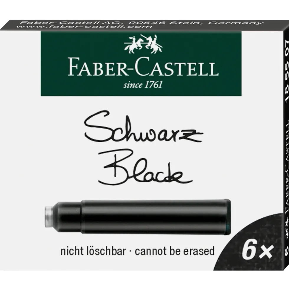 Naboje atramentowe - Faber-Castell - czarne, krótkie, 6 szt.