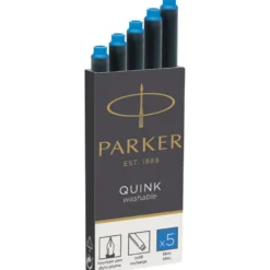 Naboje atramentowe Quink do piór wiecznych, zmywalne - Parker - niebieskie, 5 szt.