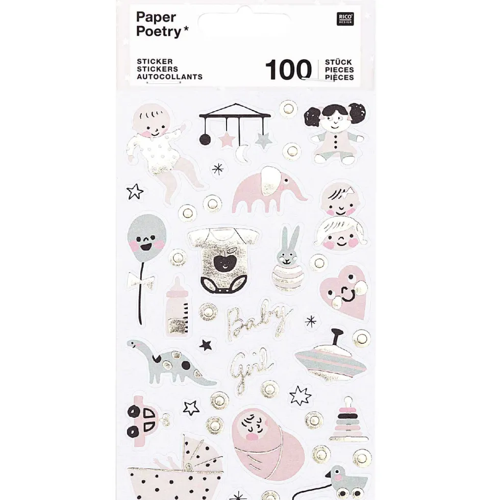 Naklejki Baby Girl - Paper Poetry - różowe, 100 szt.